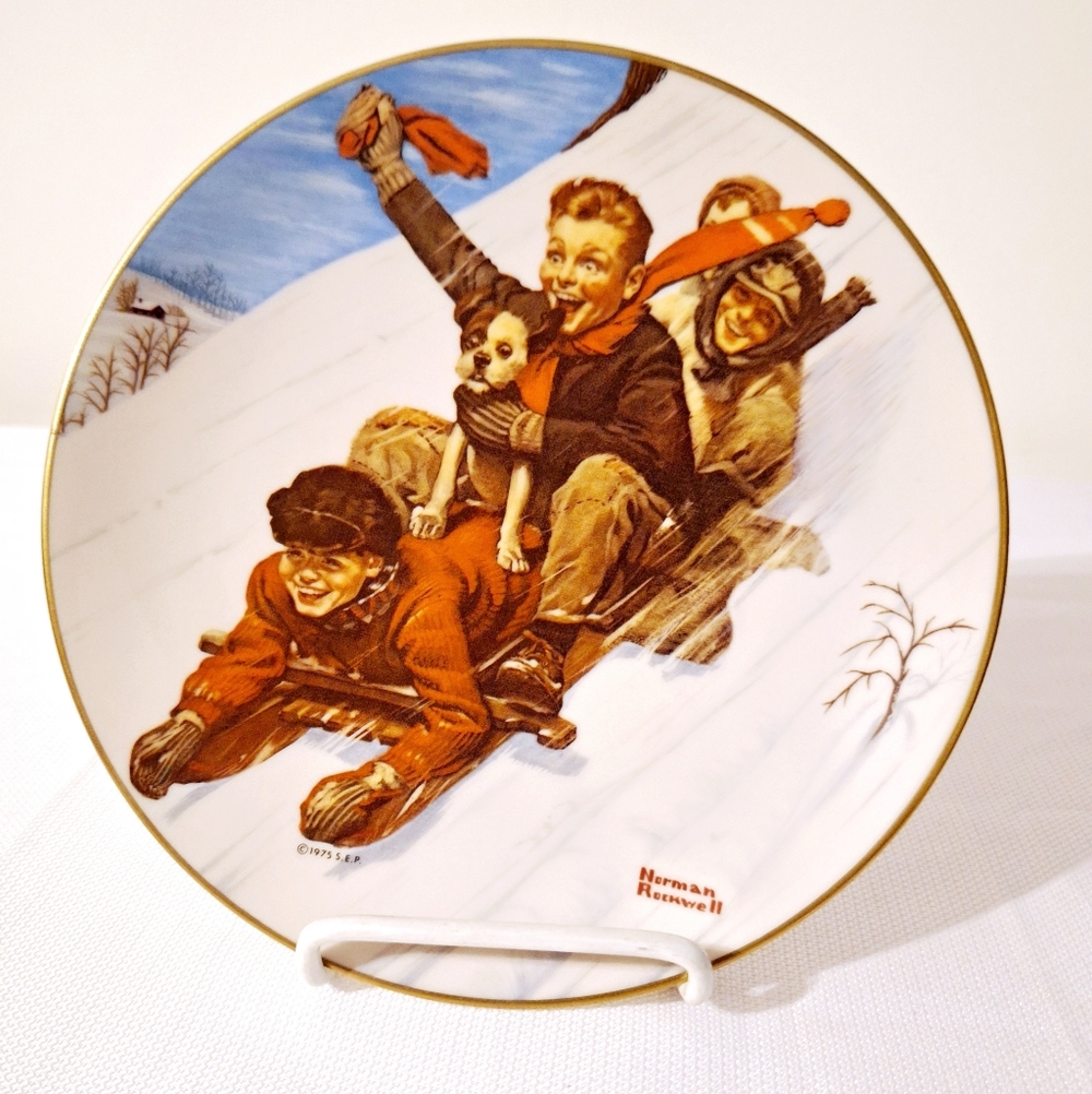 Vtg. Royal Devon" Down Hill Darling" First Edition Norman Rockwell Plate. - Picture 1 of 5